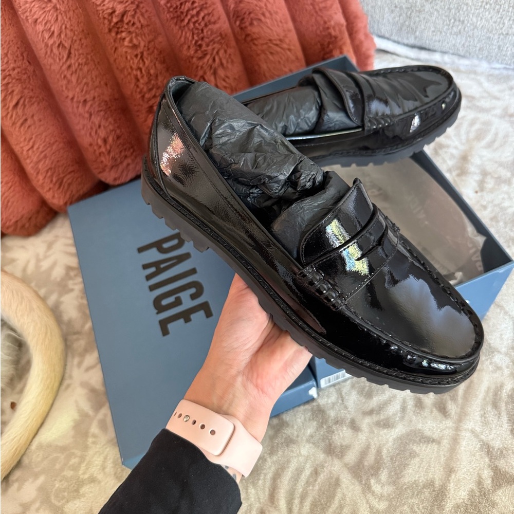 PAIGE Black Patent Leather Loafers